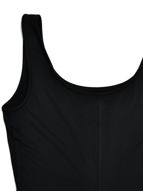 Top section of black backless jumpsuit