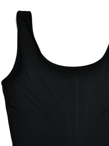 Top section of black backless jumpsuit