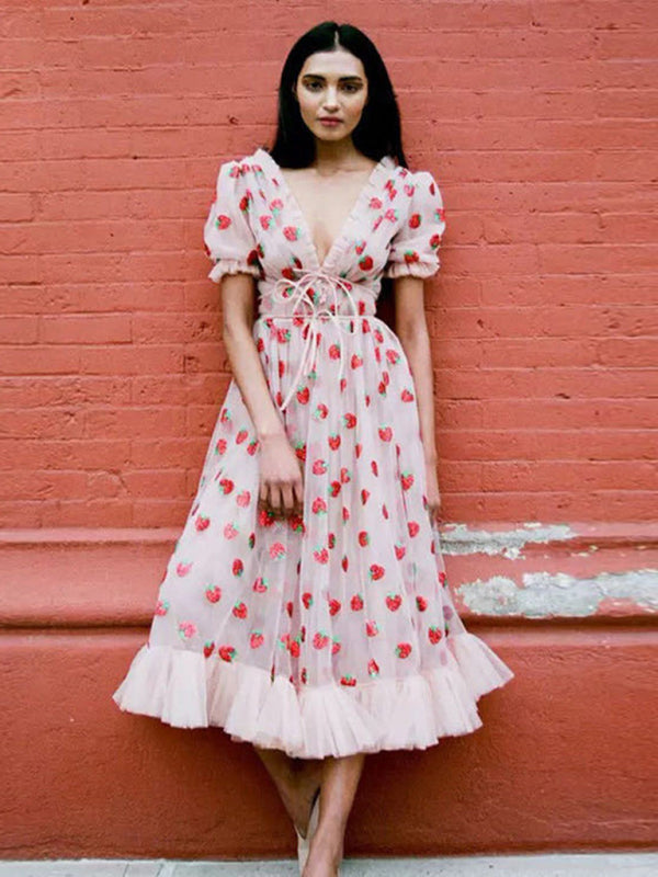 Nouvelle jupe longue à paillettes bicolore fraise française pour femmes, robe plissée à bretelles en maille 