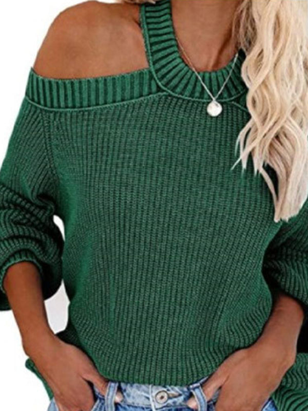 Pull tricoté sexy à épaules dénudées pour femme, grande taille 