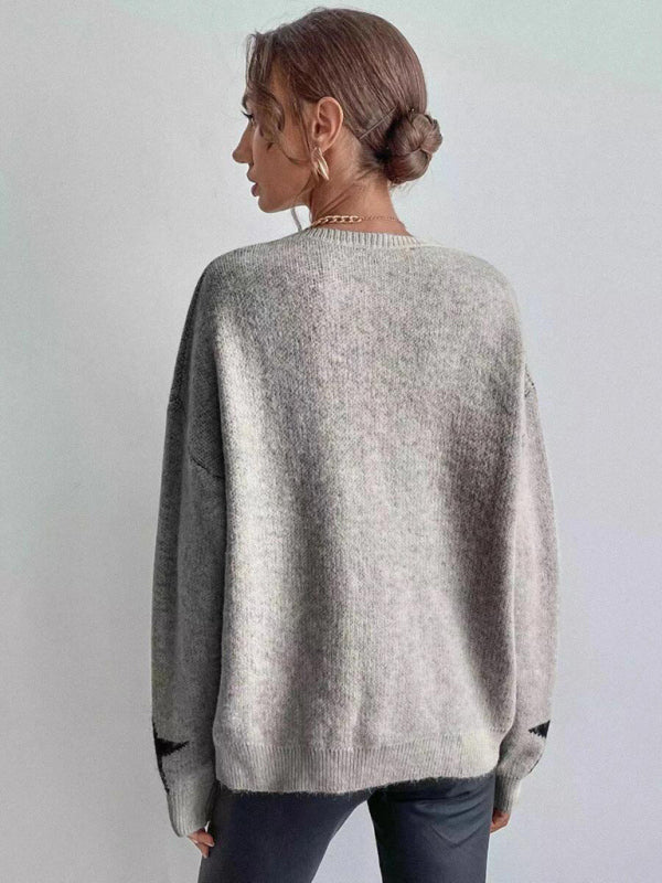 Damen-Pullover mit rundem Halsausschnitt, Sternfaden-Pullover 