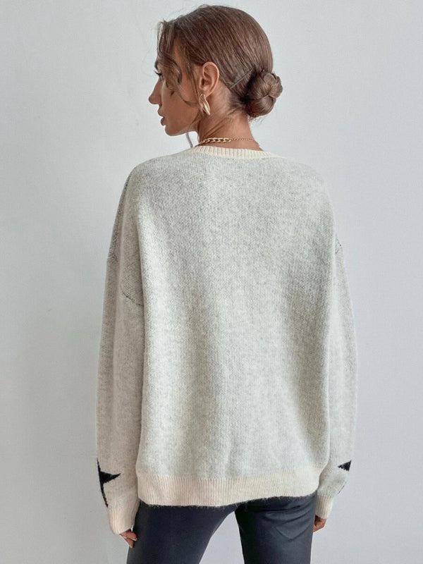 Damen-Pullover mit rundem Halsausschnitt, Sternfaden-Pullover 