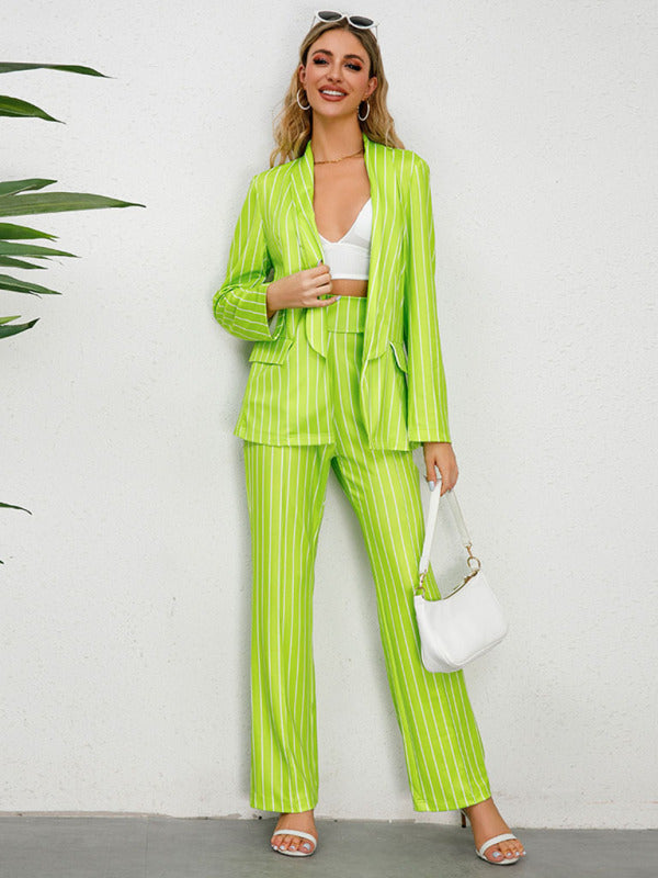 Blazer, straight wide-leg trousers two-piece suit