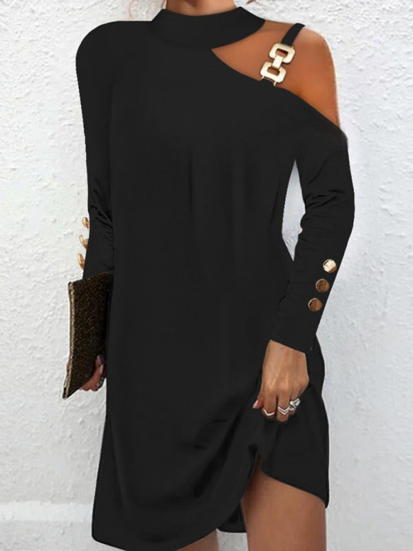 Robe simple à boutons et boucles en métal pour femme 