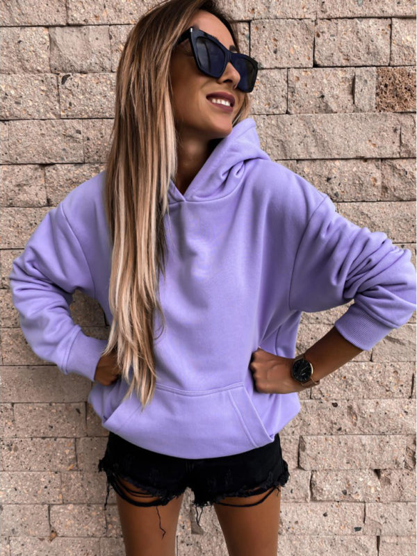 New autumn and winter long-sleeved solid color pullover hooded sweatshirt top