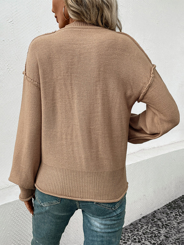 Neuer einfarbiger Herbstpullover mit langen Ärmeln 