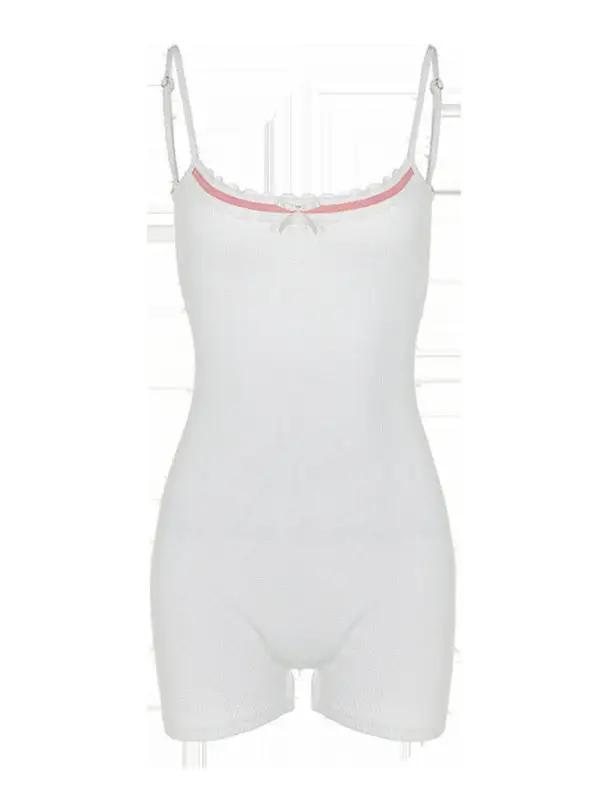 White slim fit backless suspender jumpsuit front view