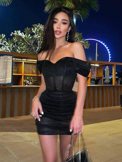 New style dress skirt, hip-covering one-shoulder slimming solid color dress