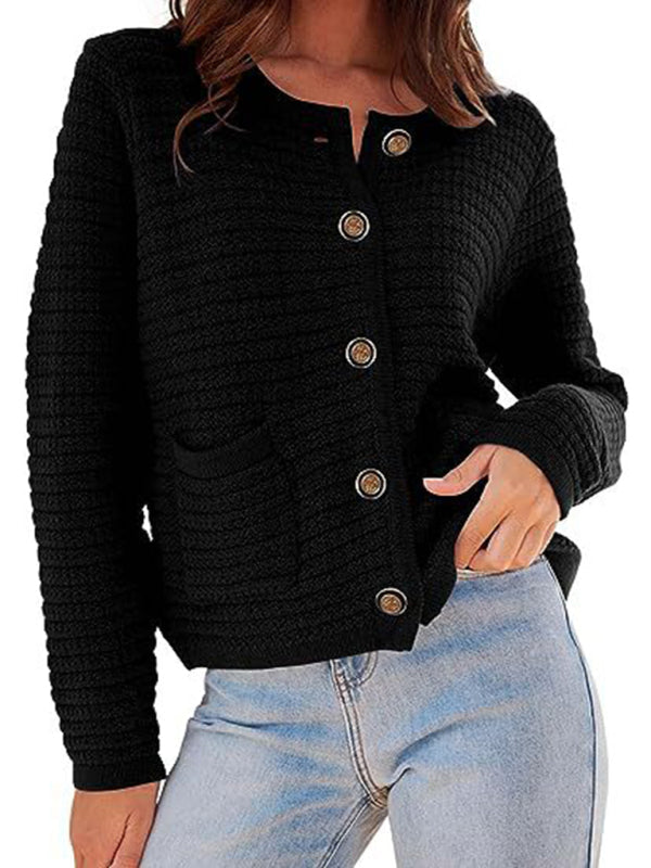 New round neck knitted commuter retro autumn casual cardigan long sleeve women&