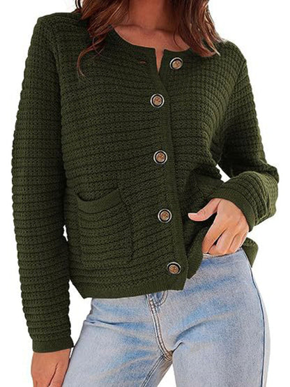 Nouveau col rond tricoté banlieue rétro automne cardigan décontracté à manches longues vêtements pour femmes 
