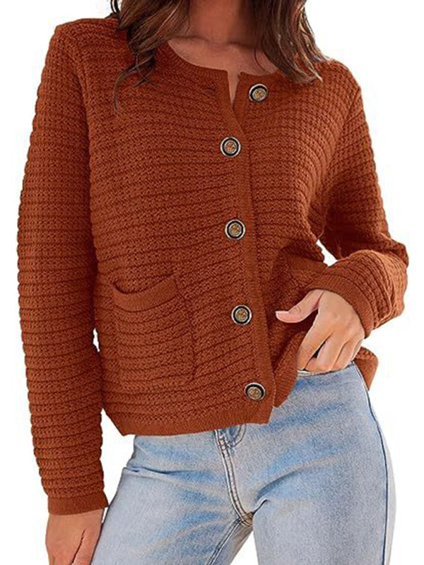 Nouveau col rond tricoté banlieue rétro automne cardigan décontracté à manches longues vêtements pour femmes 