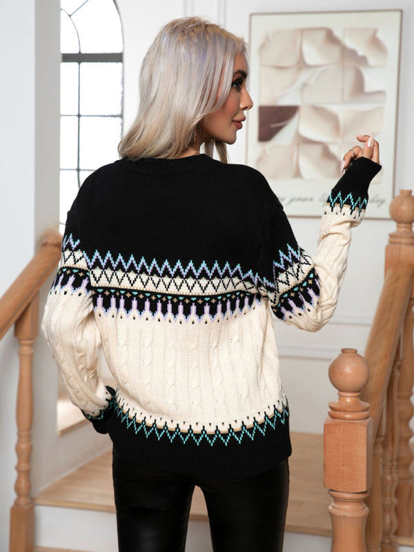 Langärmliger Strickpullover im Retro-Pullover mit Zopfmuster im neuen Stil von Putti 