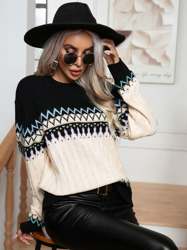 New style putti cable twist retro long-sleeved knitted pullover sweater