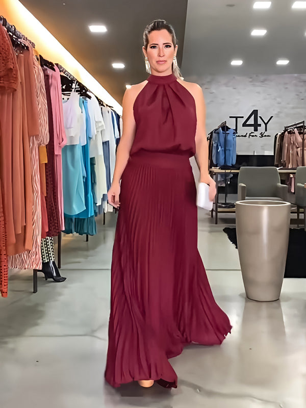 Robe plissée à bretelles, sans manches, décontractée, dos nu, col licou, nouvelle collection 