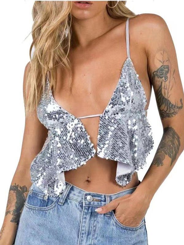 Camisole dos nu à paillettes pour femme 