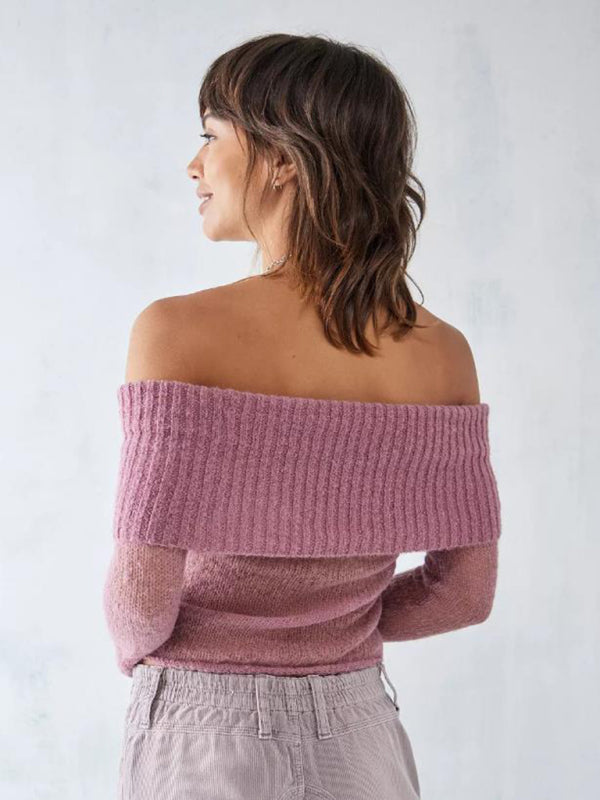 Pull sexy à manches longues et col une ligne pour fille, nouvelle collection 