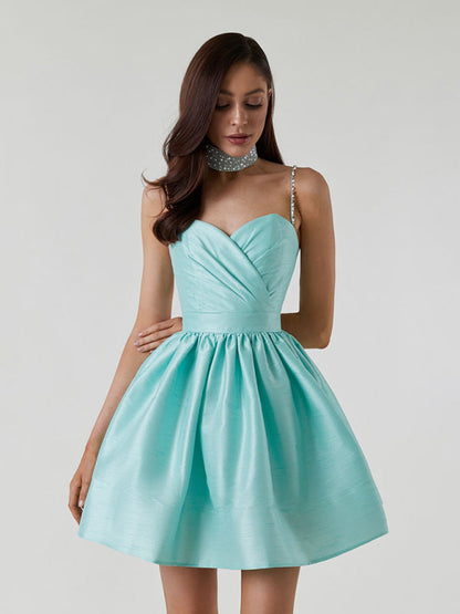 Robe plissée à bretelles pour femmes, jupe à strass de tempérament sexy 