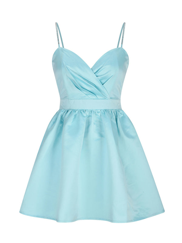 Robe plissée à bretelles pour femmes, jupe à strass de tempérament sexy 