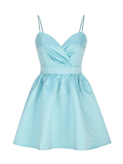 Robe plissée à bretelles pour femmes, jupe à strass de tempérament sexy 