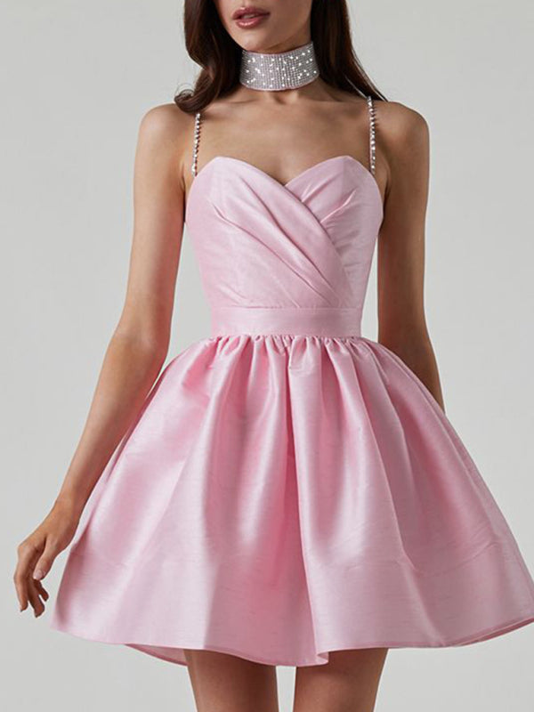 Robe plissée à bretelles pour femmes, jupe à strass de tempérament sexy 