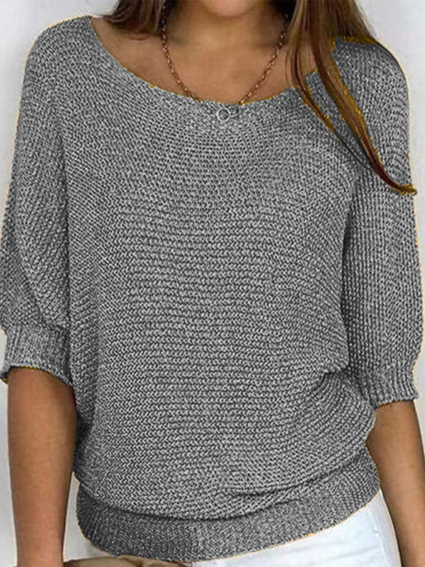 Damen-Strickpullover mit Rundhalsausschnitt und Dreiviertelärmeln 