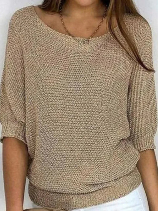 Damen-Strickpullover mit Rundhalsausschnitt und Dreiviertelärmeln 