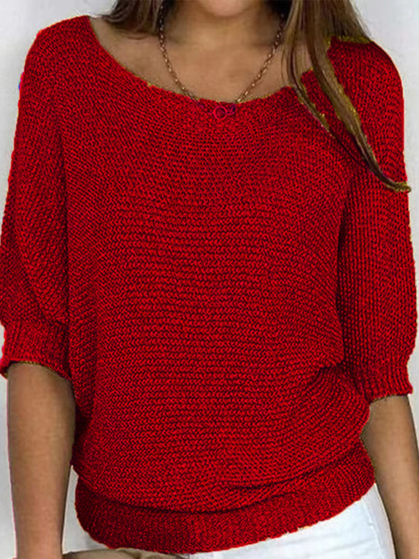 Damen-Strickpullover mit Rundhalsausschnitt und Dreiviertelärmeln 