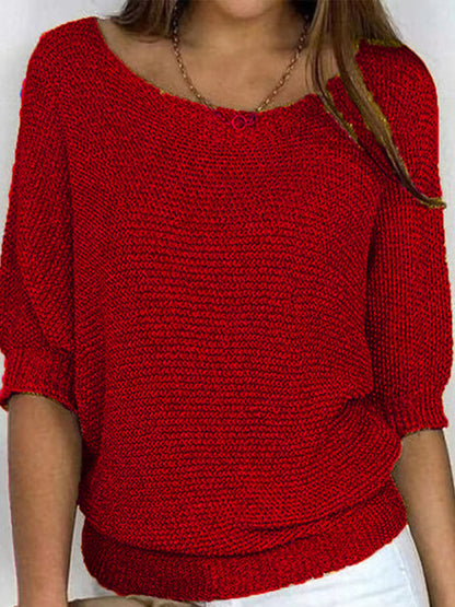 Pull tricoté femme col rond manches trois-quarts 