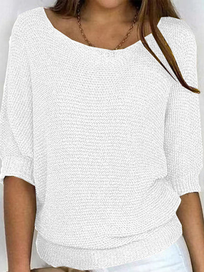 Pull tricoté femme col rond manches trois-quarts 