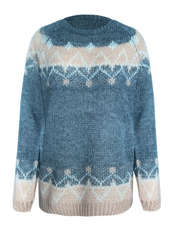 Pull ample décontracté en mohair jacquard pour femme 