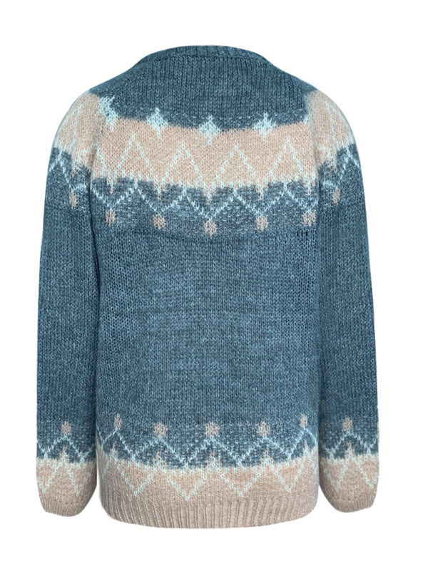 Lässiger lockerer Mohair-Jacquard-Pullover für Damen 