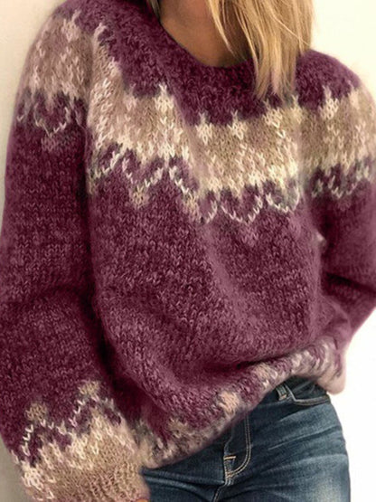 Lässiger lockerer Mohair-Jacquard-Pullover für Damen 