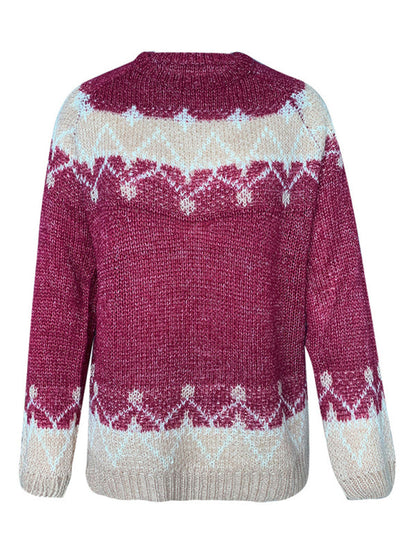 Lässiger lockerer Mohair-Jacquard-Pullover für Damen 