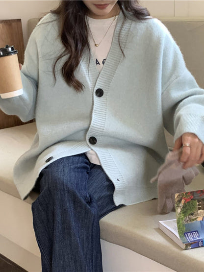 Cardigan tricoté polyvalent ample boutonné pour femme 