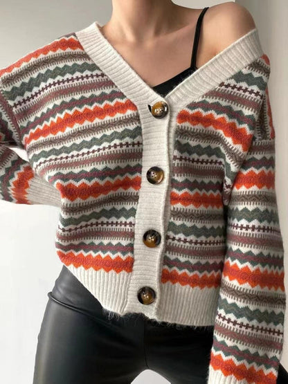 Nouveau Pull tricoté de couleur contrastée à la mode, veste Cardigan, pull 