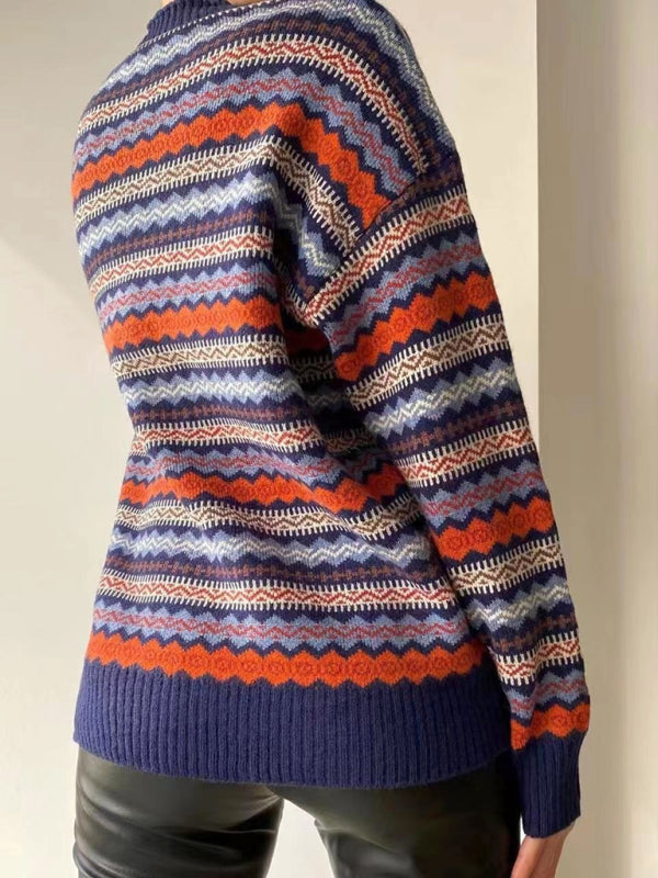 Nouveau Pull tricoté de couleur contrastée à la mode, veste Cardigan, pull 