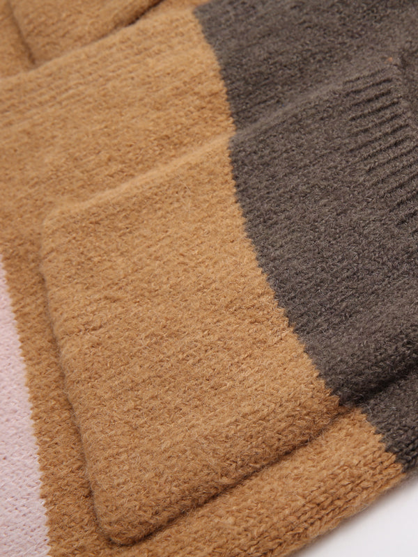 Cardigan tricoté long à rayures de couleur contrastée pour femme 