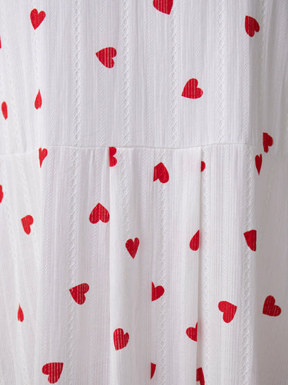 Robe trapèze en pur coton à manches longues lanterne, imprimé amour rouge pour femmes, nouvelle collection 