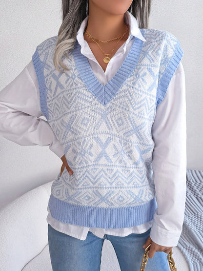 Gilet tricoté à col en v pour femmes, pull de noël à motif de flocon de neige, nouvelle collection 