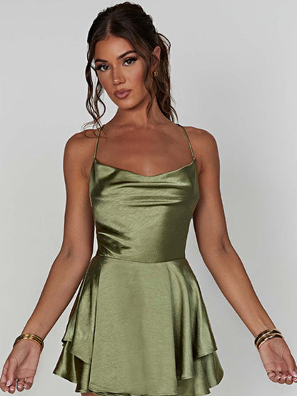Robe à bretelles en satin, dos nu, à bretelles, ourlet en A, nouvelle collection pour femmes 