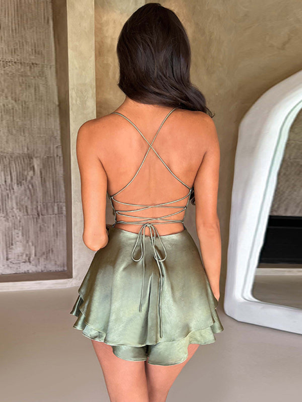 Robe à bretelles en satin, dos nu, à bretelles, ourlet en A, nouvelle collection pour femmes 