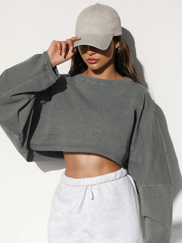 Sweat ample col rond taille haute femme 