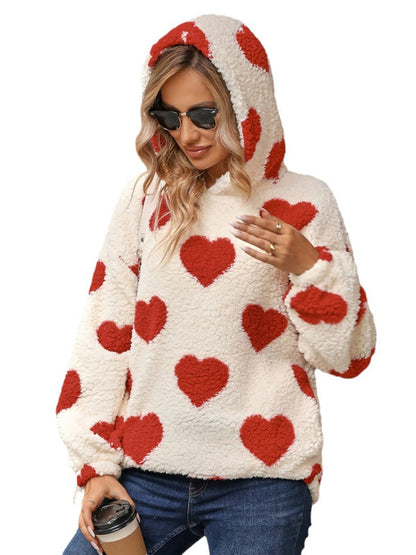 Sweat-shirt ample à capuche en peluche pour femme, vêtement de noël, de saint-valentin, imprimé d&