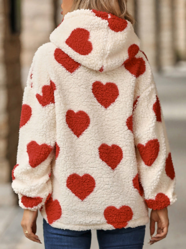 Sweat-shirt ample à capuche en peluche pour femme, vêtement de noël, de saint-valentin, imprimé d&
