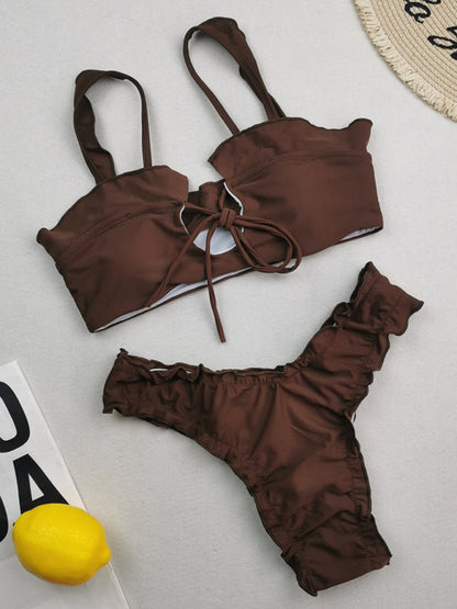 Neuer, mehrfarbig bedruckter, kleiner, frischer Badeanzug mit geteilter Spitze und Bikini für Damen 
