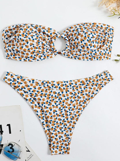 Neuer geteilter, digital bedruckter Bandeau-Badeanzug-Bikini aus doppeltem Stoff für Damen 