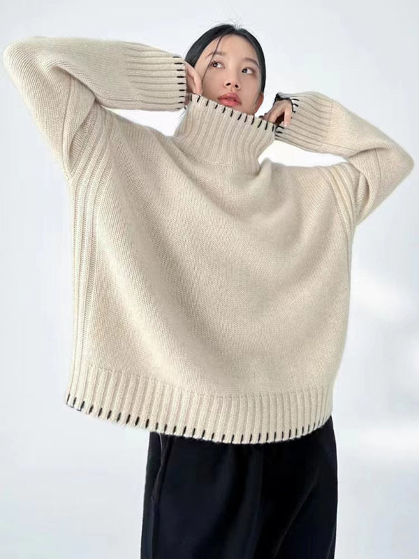 Neuer lockerer, fauler Rollkragenpullover für Damen mit verdicktem Strickpullover 