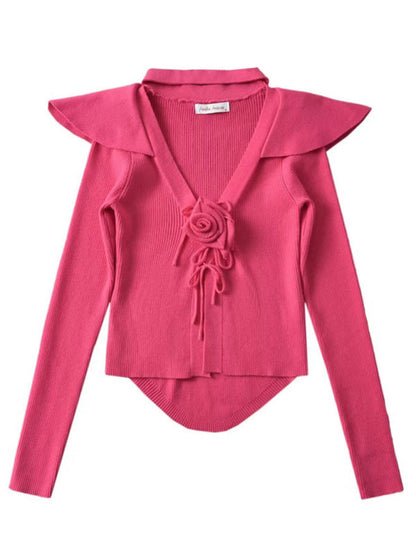 Cardigan tricoté à grande écharpe à revers rose française pour femmes, nouveau style 