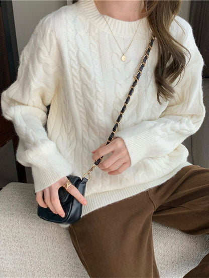 Neues Damen-Pullover-Strickoberteil mit Rundhalsausschnitt und lockerem, schlankem Langarm-Pullover 
