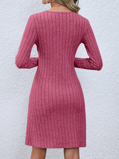 Robe à manches longues et taille boutonnée pour femmes 